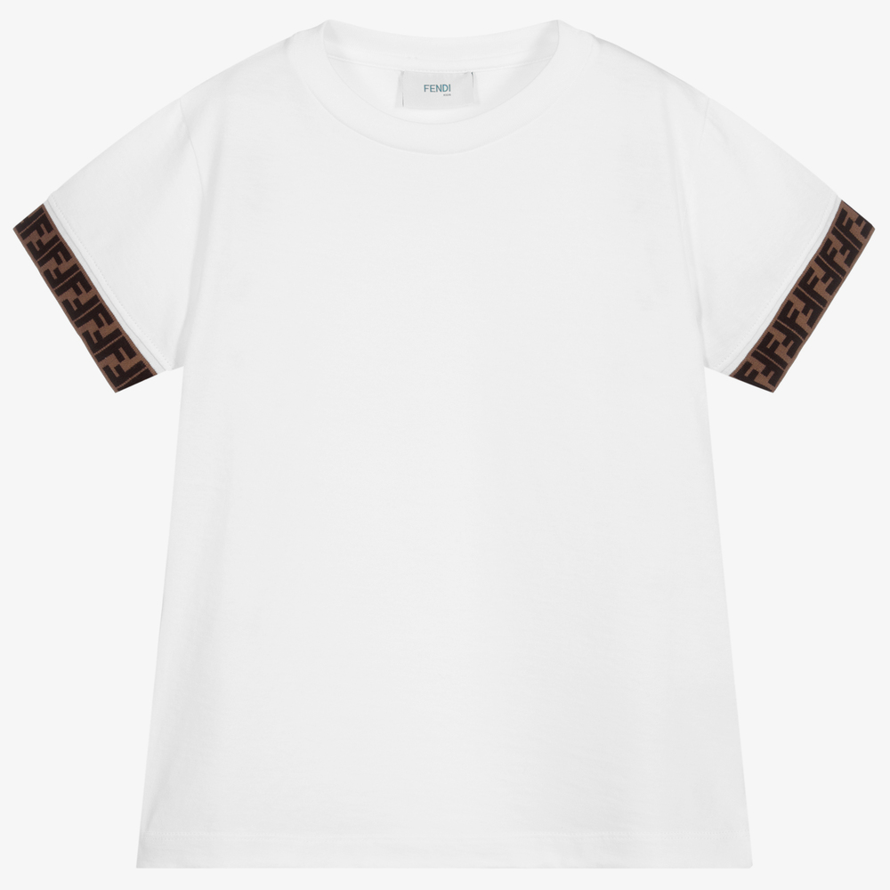 Fendi - White Cotton FF Logo T-Shirt | Childrensalon