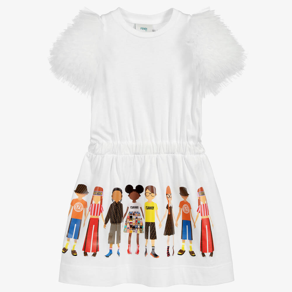Fendi Kids' Girls White Cotton Jersey Dress