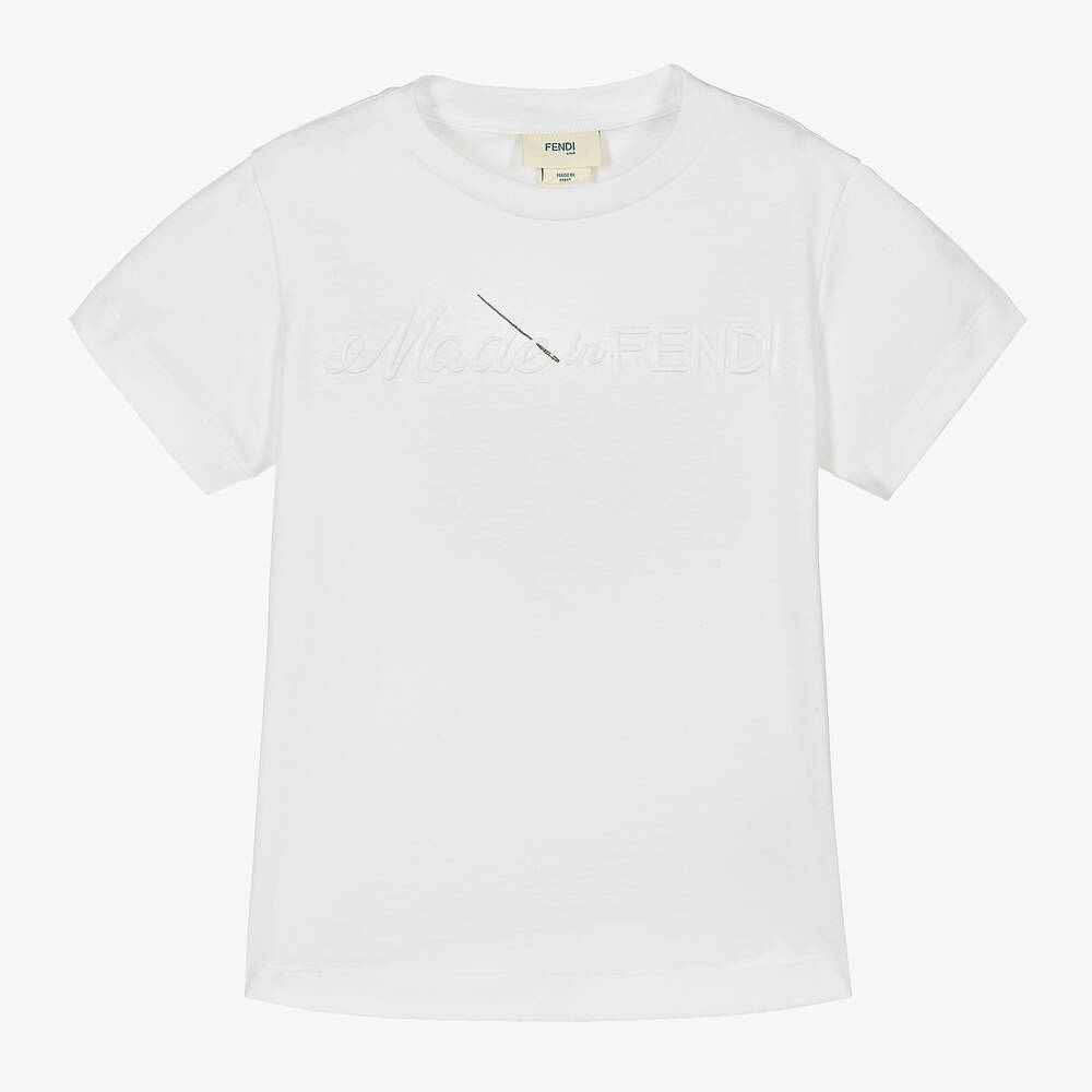 Fendi - White Cotton Made in Fendi T-Shirt | Childrensalon