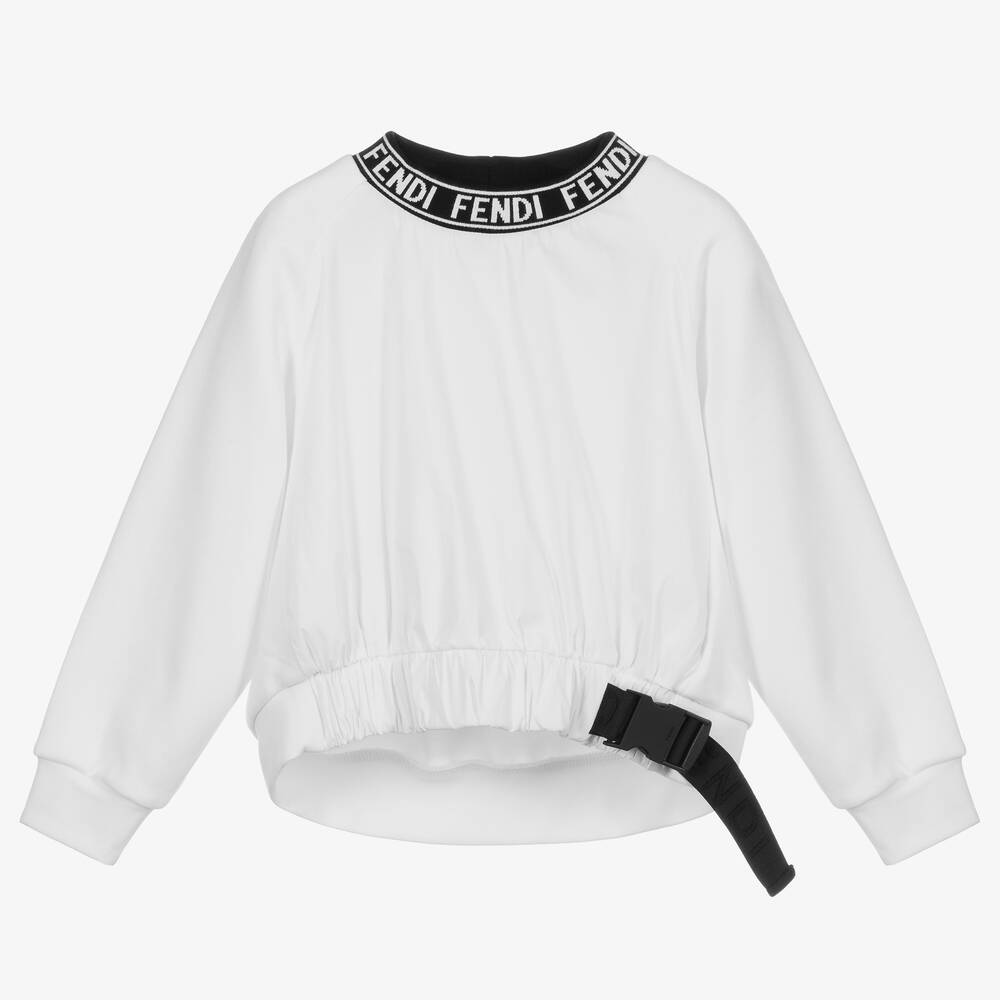 Fendi Kids' Girls White Cropped Logo Sweatshirt