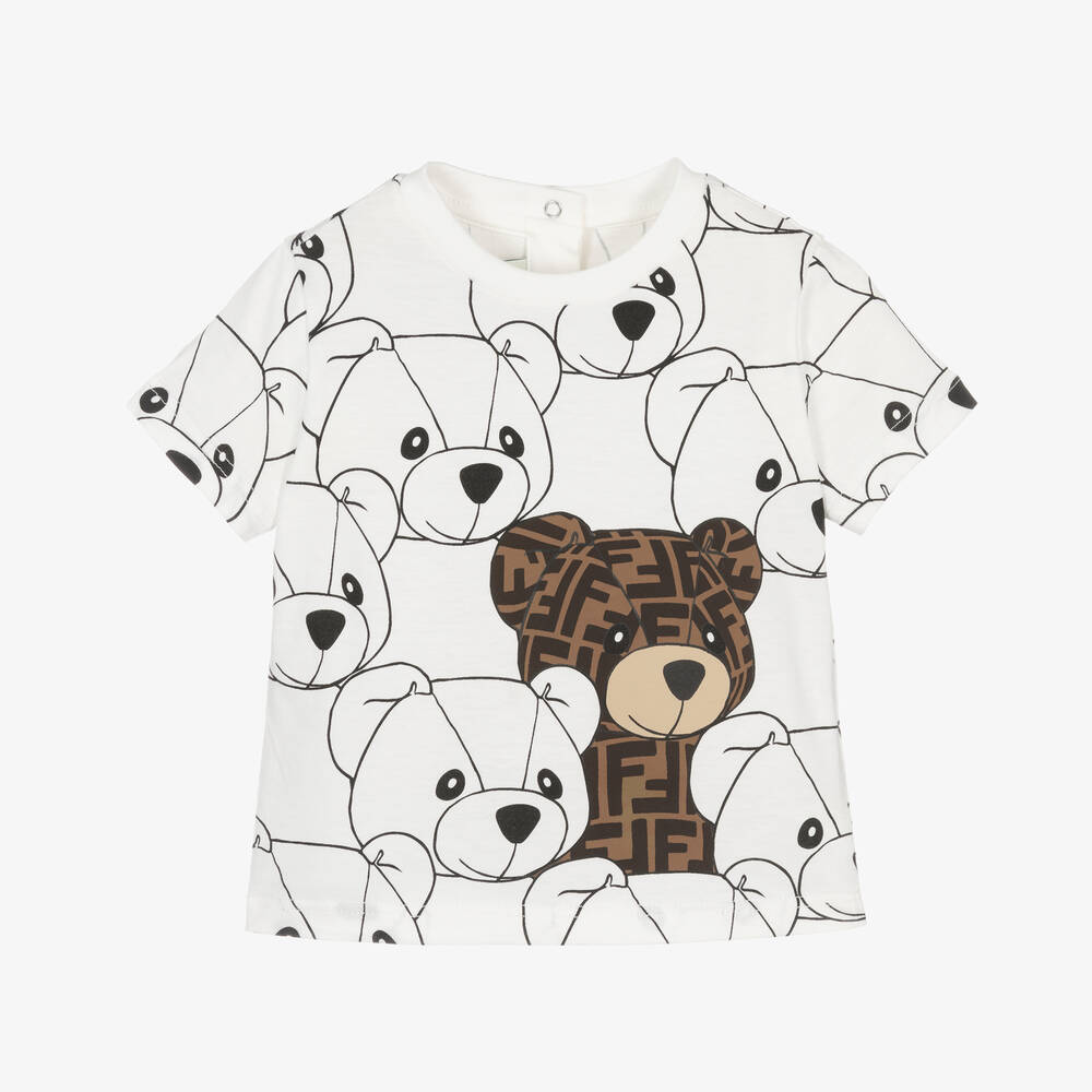 Fendi - T-shirt blanc en coton Teddy Bear FF | Childrensalon