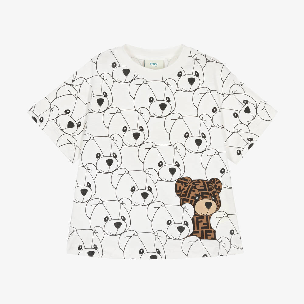 Fendi - White FF Teddy Bear Cotton T-Shirt | Childrensalon