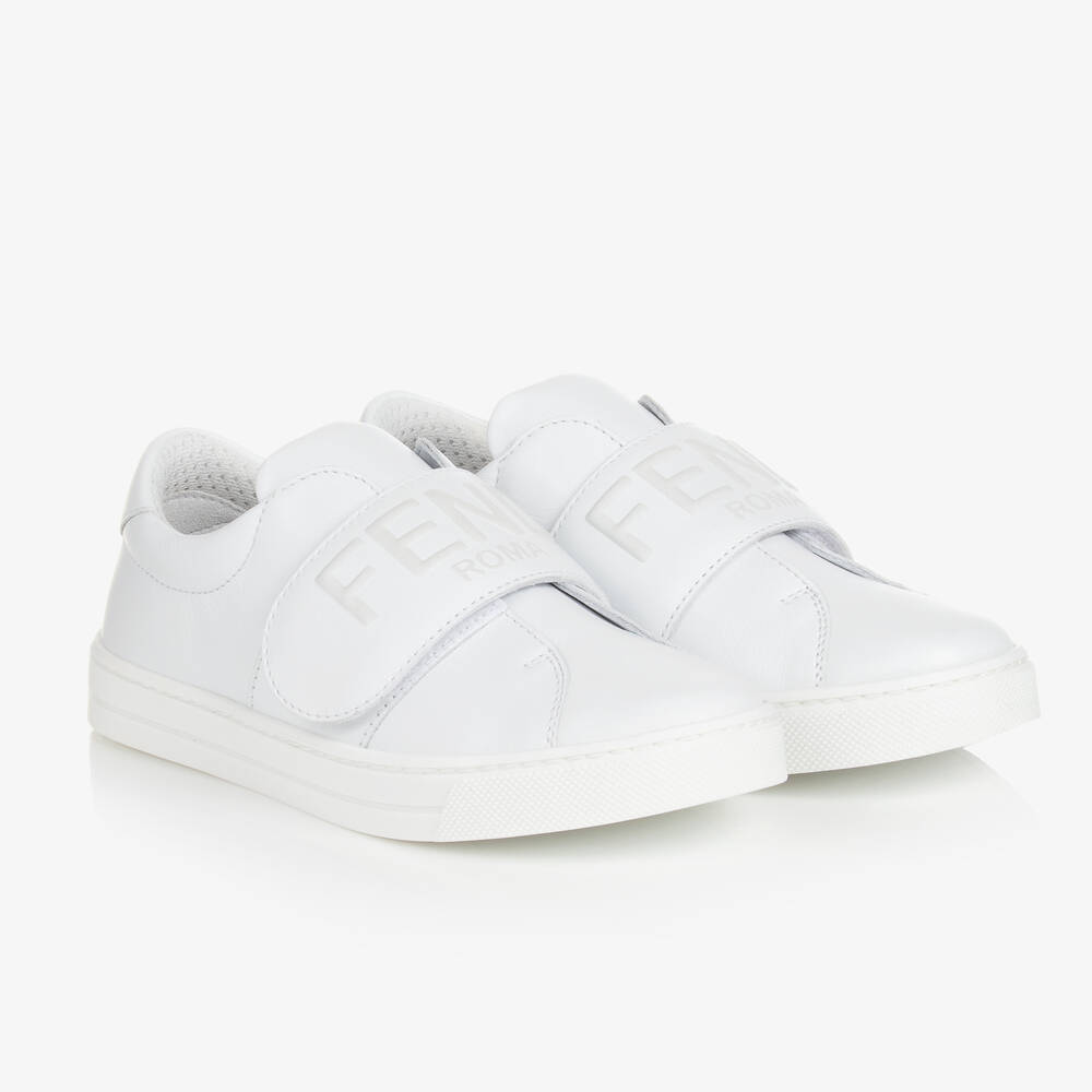 Fendi - Белые кожаные кроссовки на липучке | Childrensalon