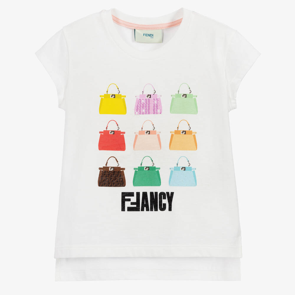 Fendi Kids' Girls White Peekaboo Print T-shirt