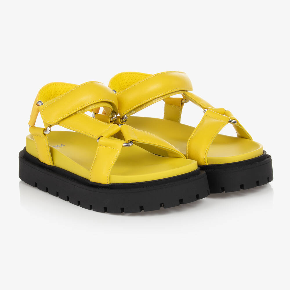 Fendi Yellow Leather Chunky Logo Sandals