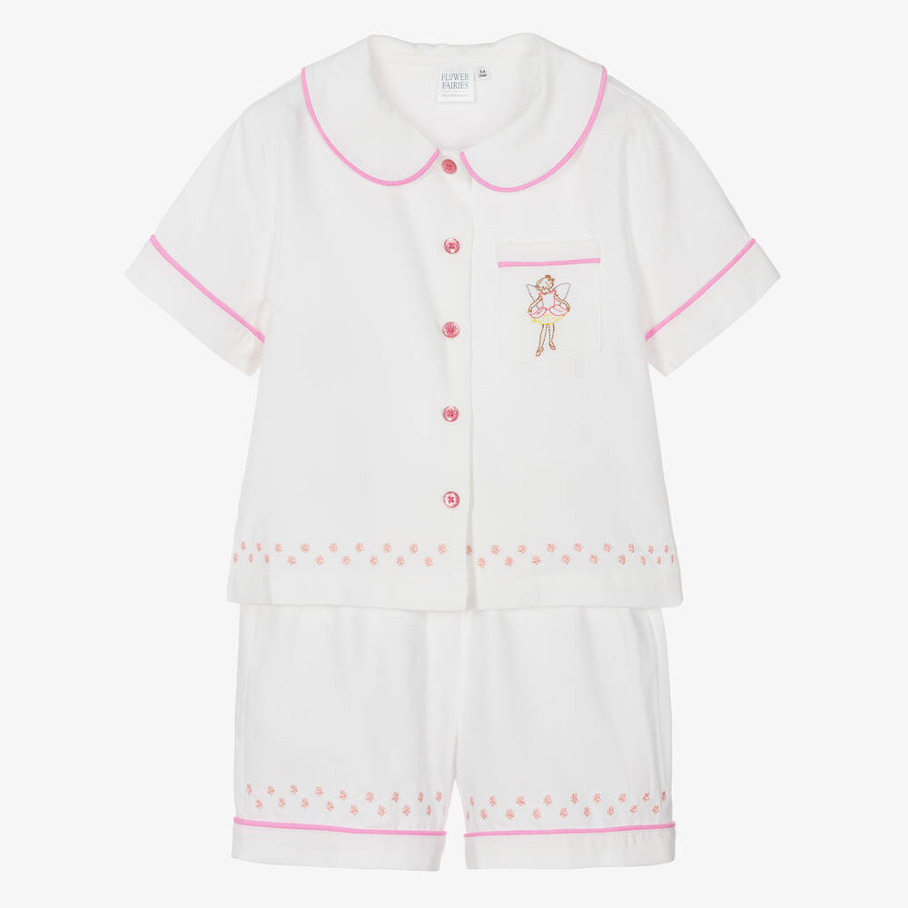Flower Fairies™ by Childrensalon - Белая хлопковая пижама с вышивкой для девочек | Childrensalon