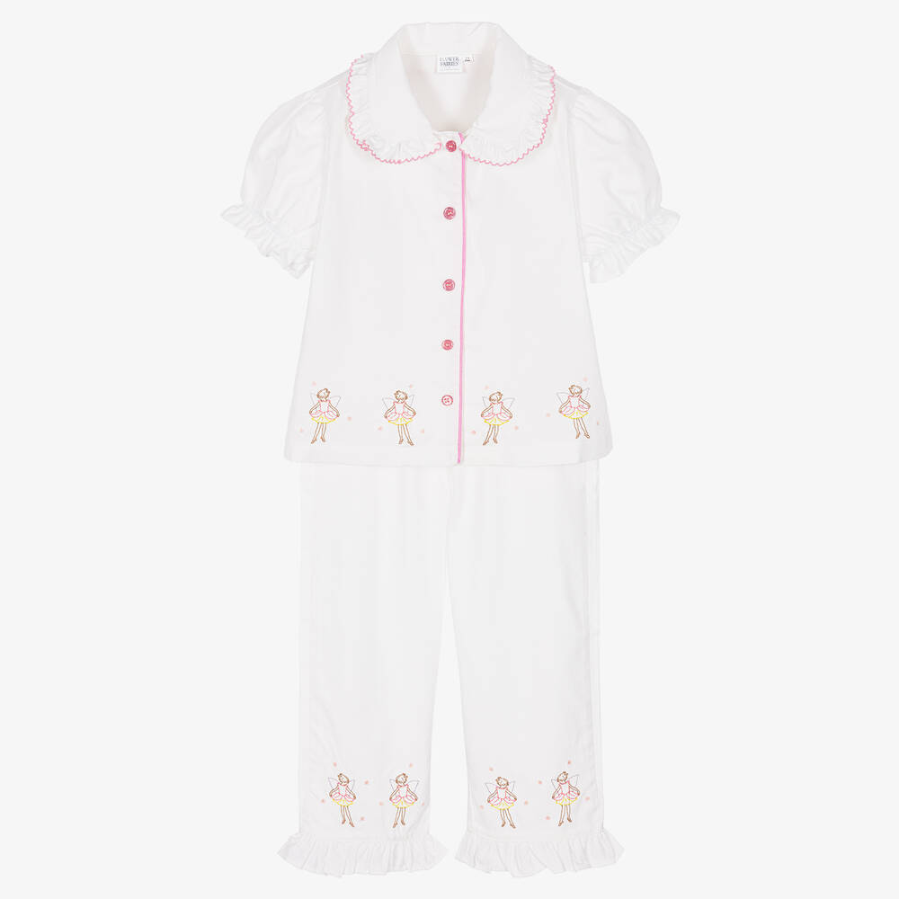 Flower Fairies™ by Childrensalon - Girls White Embroidered Cotton Pyjamas | Childrensalon
