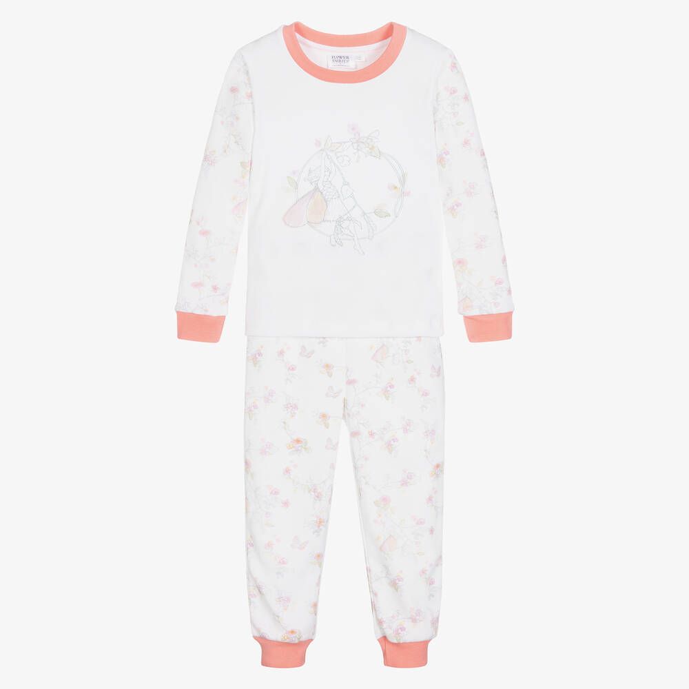 Flower Fairies™ by Childrensalon - Girls White & Pink Cotton Pyjamas | Childrensalon