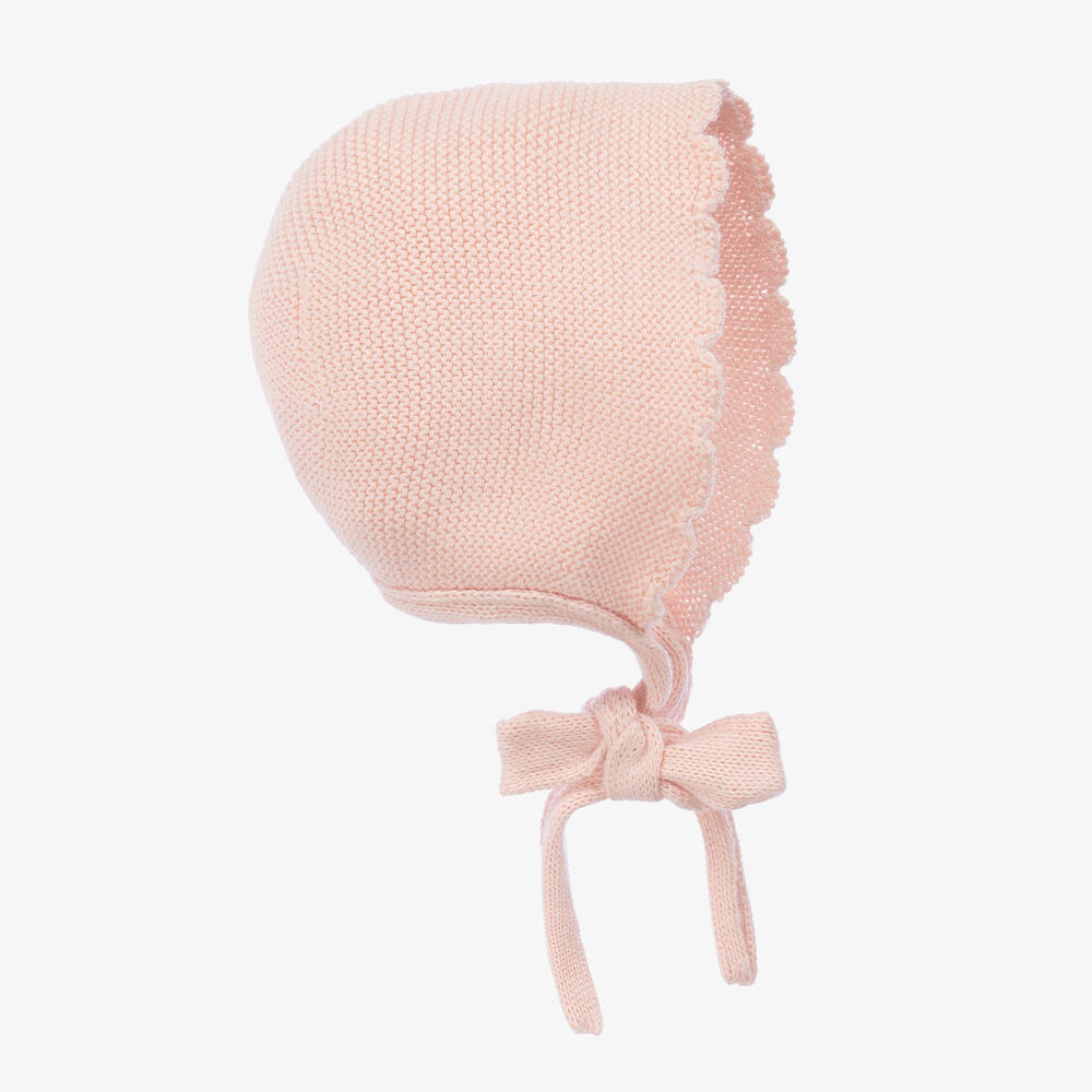 Foque Baby Girls Pink Knitted Cotton Bonnet