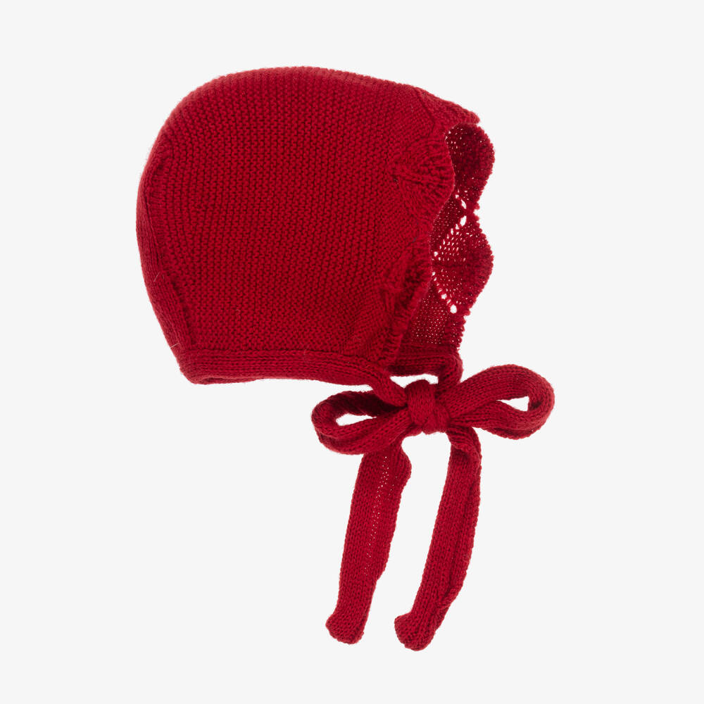 Foque - Baby Girls Red Wool Knit Bonnet | Childrensalon