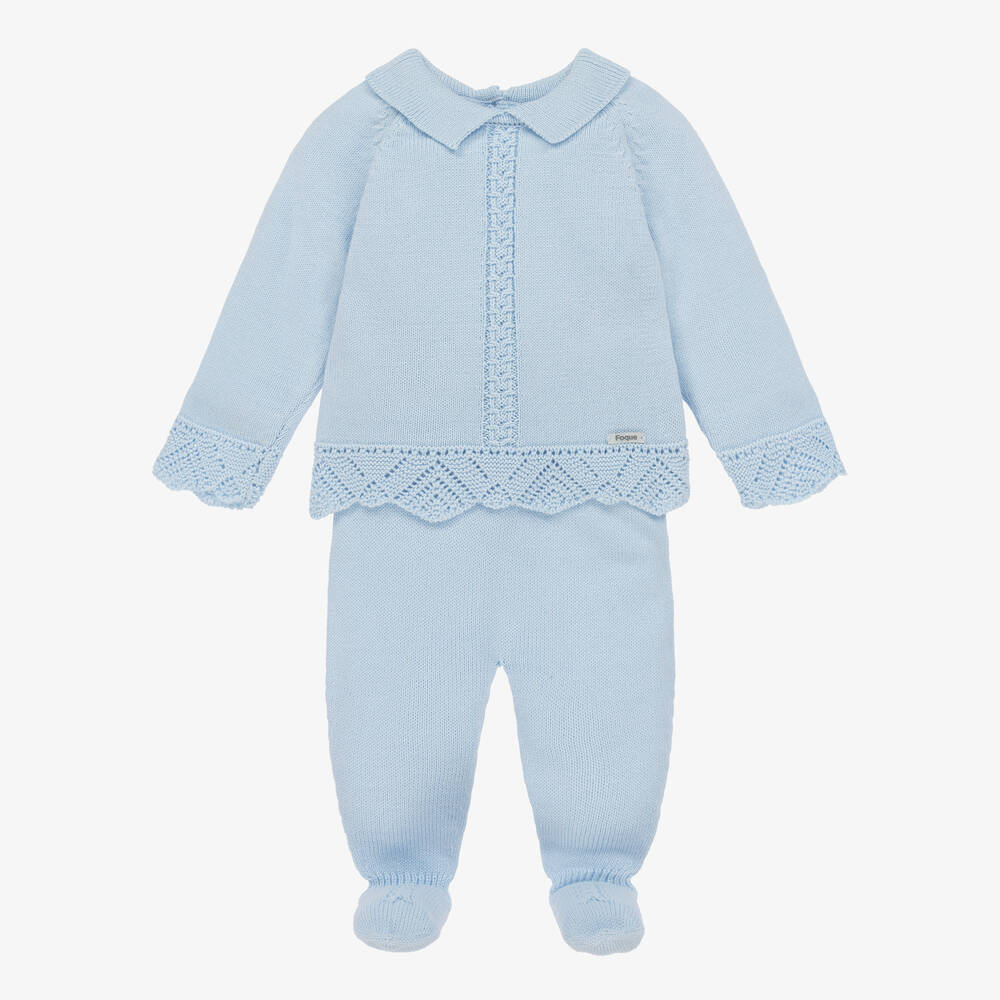 Foque - Blue Cotton Knit 2 Piece Babygrow | Childrensalon
