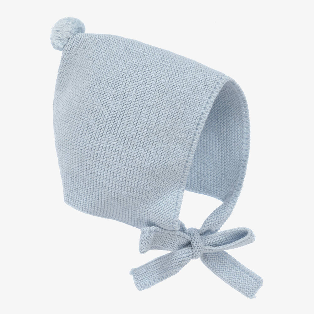 Foque Blue Cotton & Wool Knit Baby Bonnet