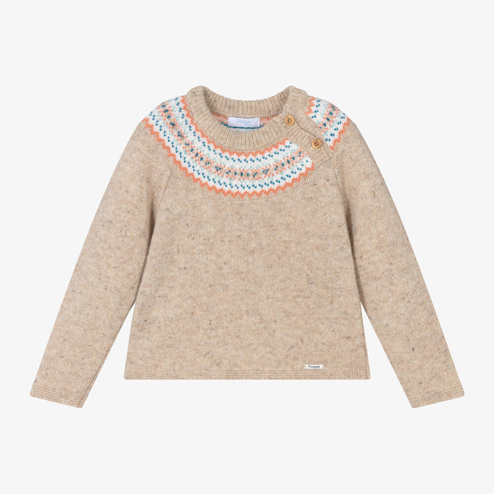 Foque - Boys Beige Wool Fair Isle Sweater | Childrensalon