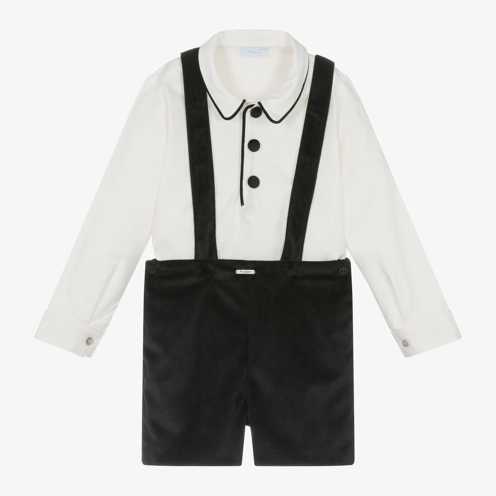 Foque - Boys Black Velvet Shorts Set | Childrensalon