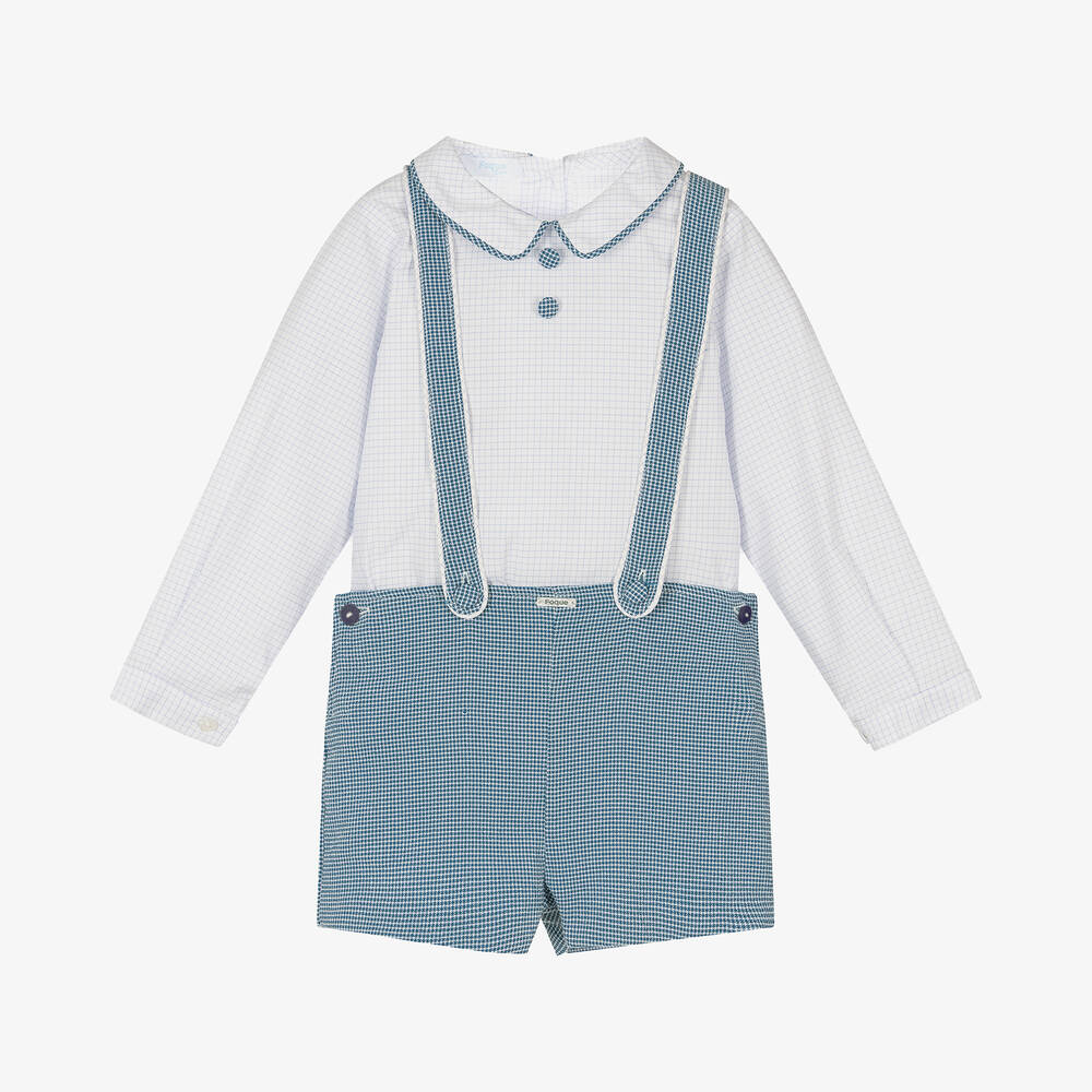 Foque - Boys Blue Checked Shorts Set | Childrensalon