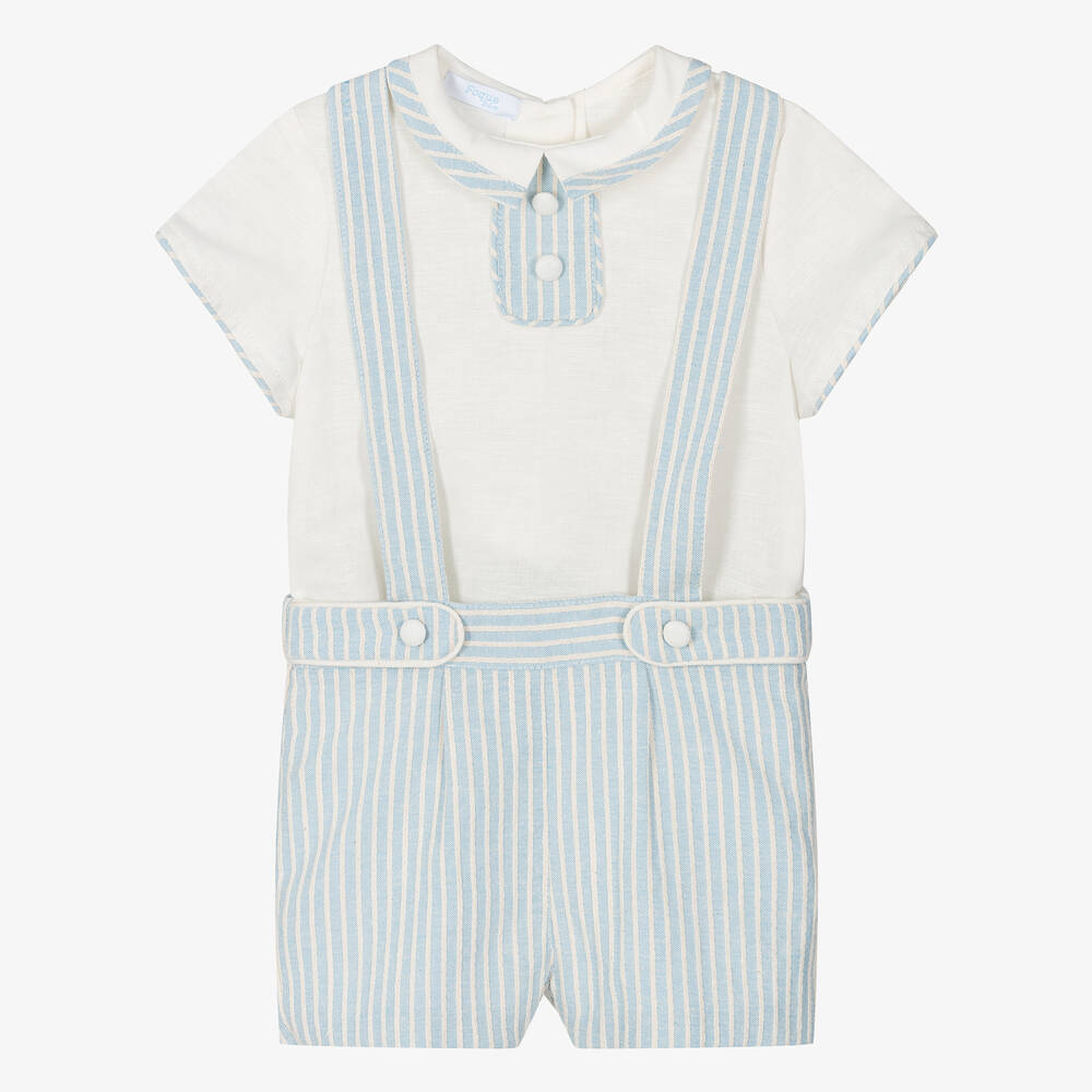 Foque - Boys Blue Cotton & Linen Shorts Set | Childrensalon