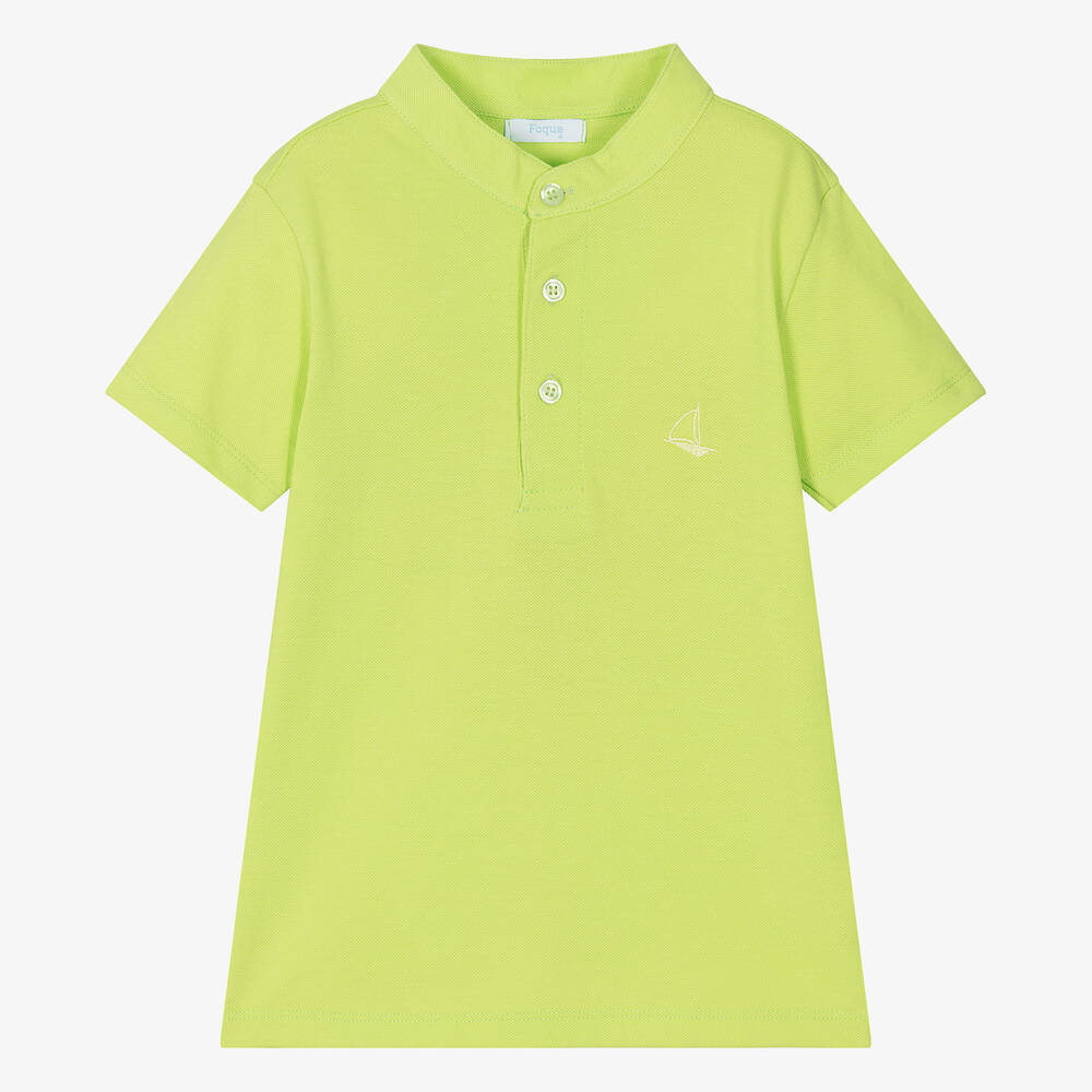 Shop Foque Boys Green Cotton Polo Shirt