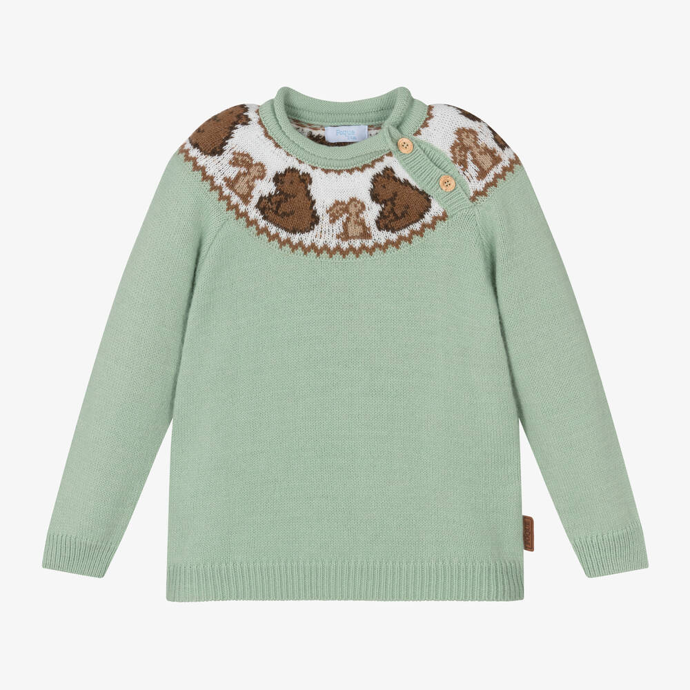 Foque - Boys Green Knitted Sweater | Childrensalon