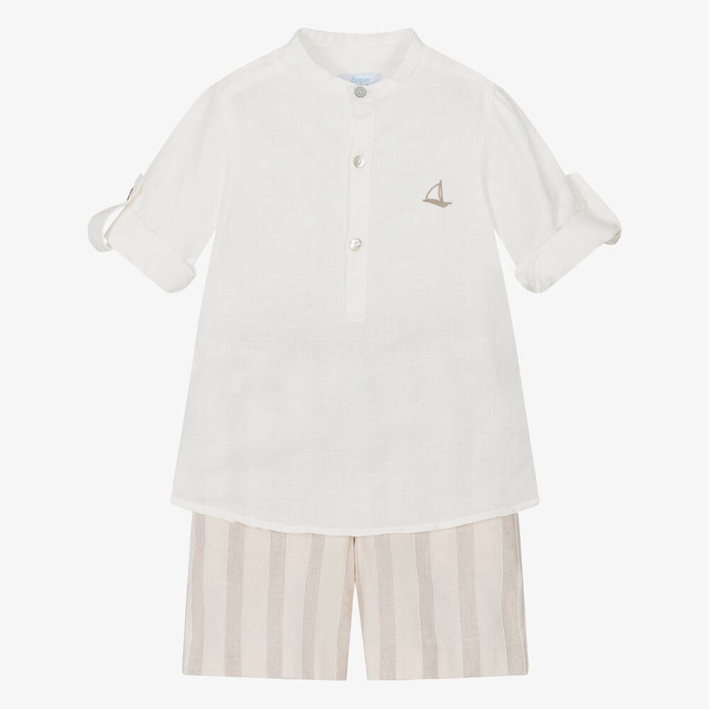 Foque - Кремовая рубашка из хлопка и шорты из льна для мальчиков | Childrensalon