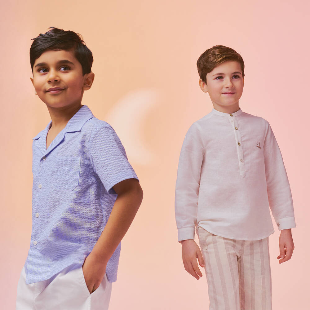 Foque-Кремовая рубашка из хлопка и шорты из льна для мальчиков | Childrensalon