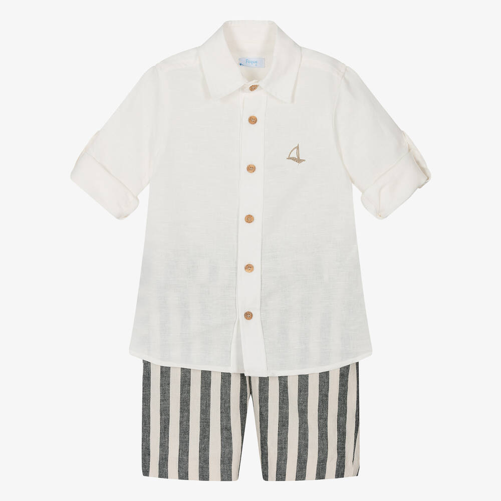 Foque - Кремовая рубашка и шорты из хлопка и льна для мальчиков | Childrensalon