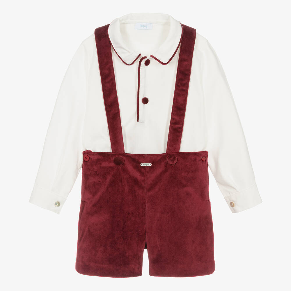Foque - Кремовая рубашка и красные бархатные шорты | Childrensalon