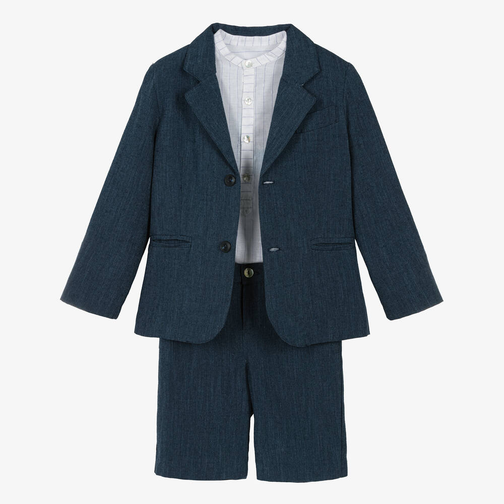 Foque - Boys Navy Blue Linen Suit Set | Childrensalon