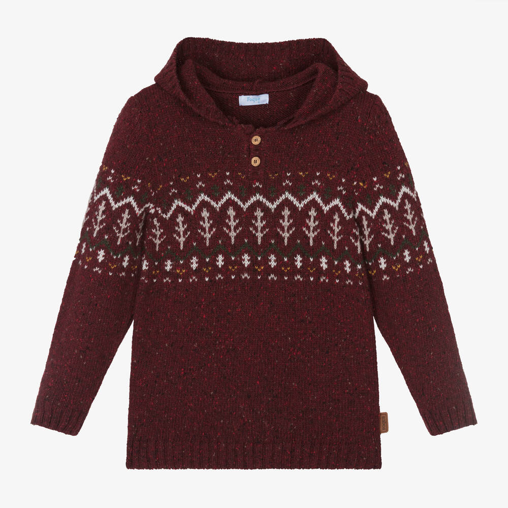 Foque - Boys Red Wool Hooded Sweater | Childrensalon