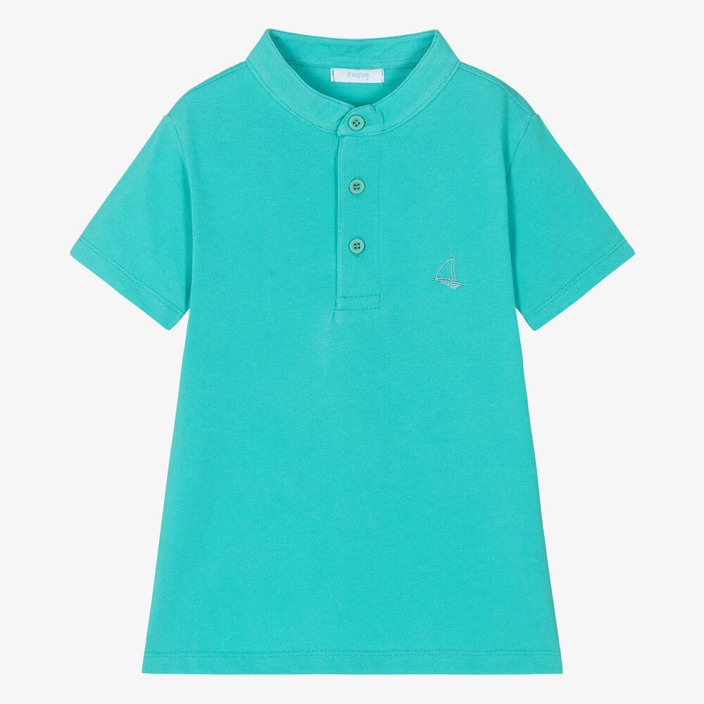 Shop Foque Boys Turquoise Blue Cotton Polo Shirt