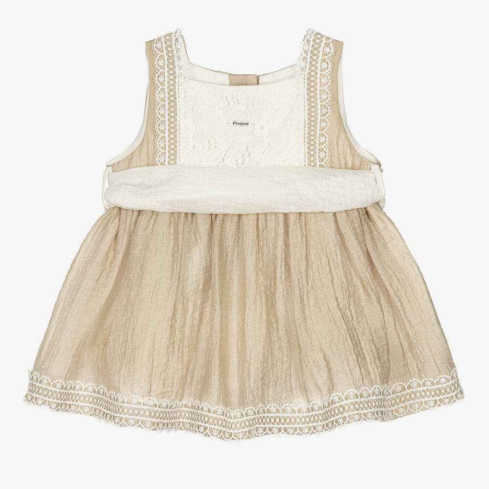 Foque - Girls Beige Cotton Lace Dress | Childrensalon