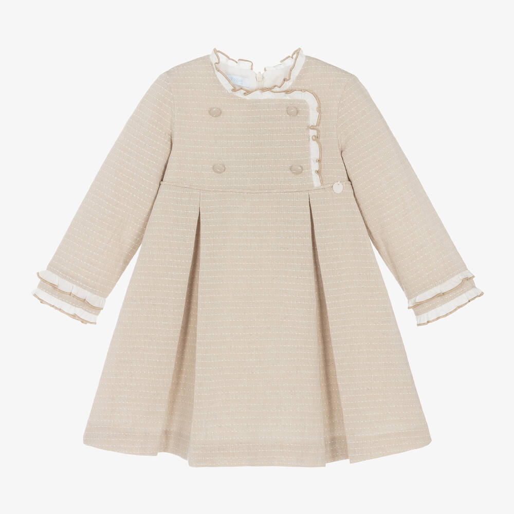 Foque - Girls Beige Cotton Ruffles Dress | Childrensalon