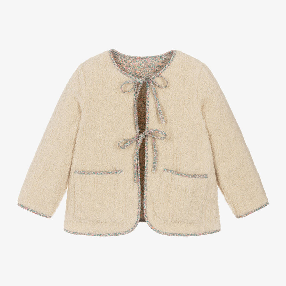 Foque - Girls Beige Reversible Borg Jacket | Childrensalon