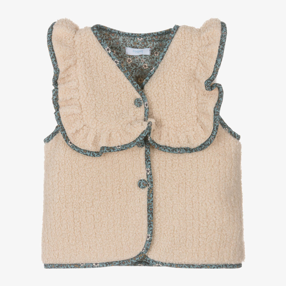 Foque - Girls Beige Sherpa Gilet | Childrensalon