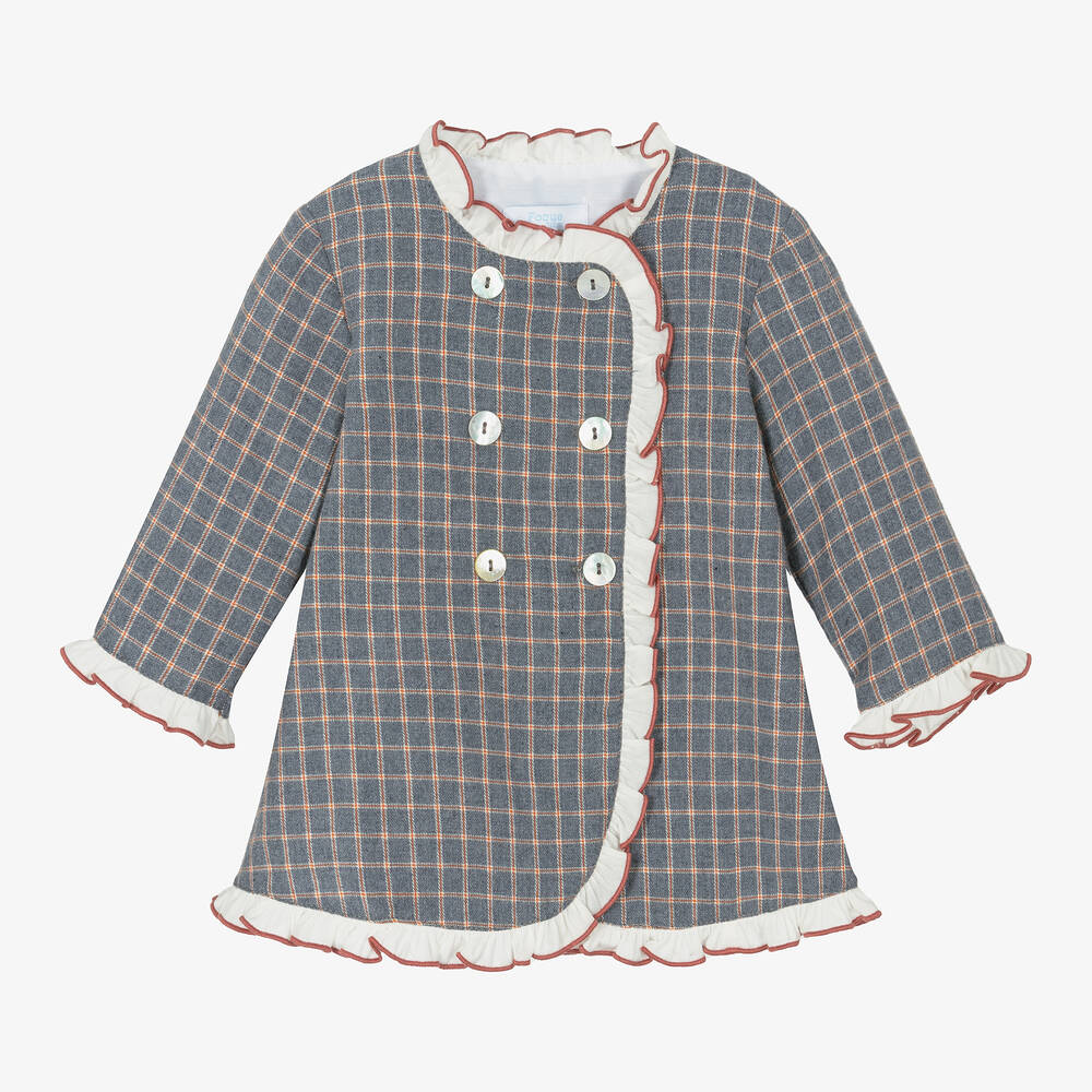 Foque - Girls Blue Check Cotton Dress | Childrensalon