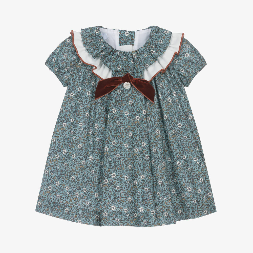 Foque - Girls Blue Cotton Floral Dress | Childrensalon