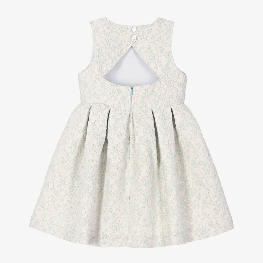 Foque - Girls Blue Floral Jacquard Dress | Childrensalon
