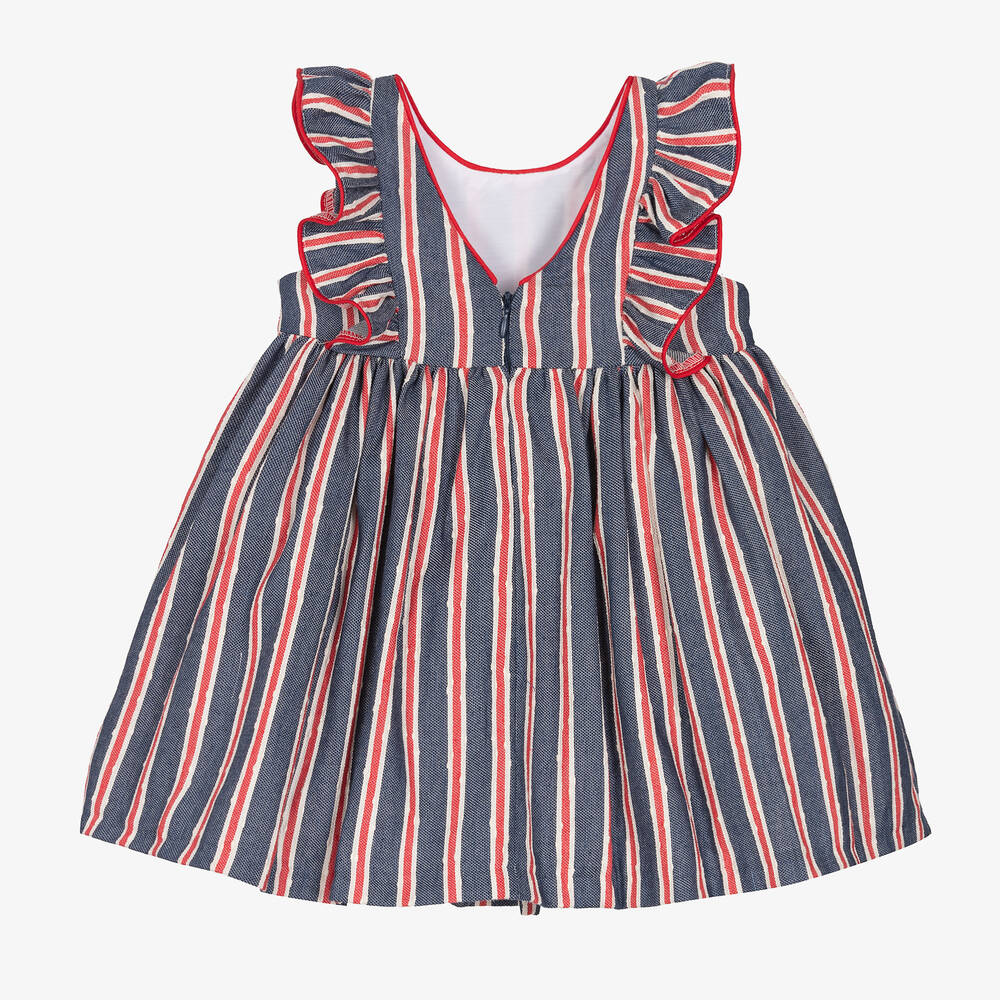 Foque - Girls Blue & Red Striped Dress | Childrensalon