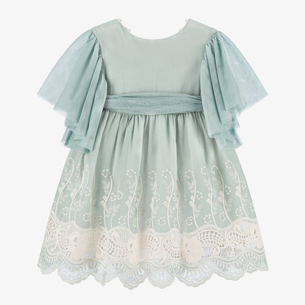 Foque - Girls Green Embroidery & Lace  Dress | Childrensalon