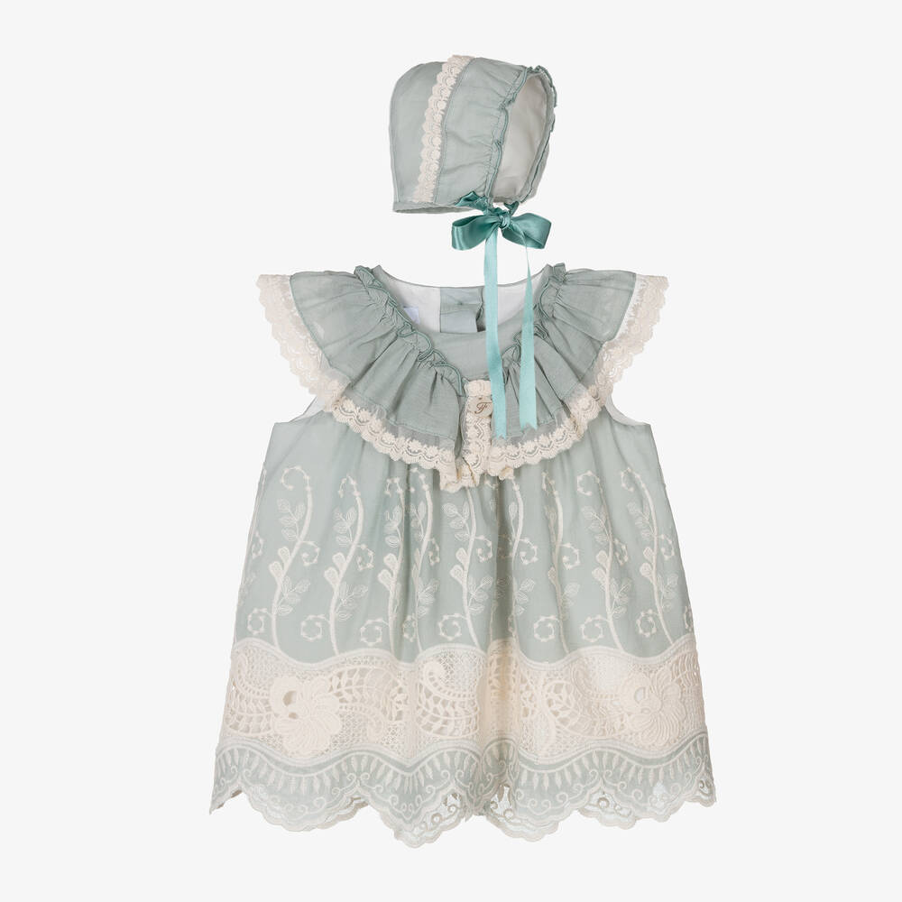 Foque - Girls Green Embroidery & Lace Dress Set | Childrensalon
