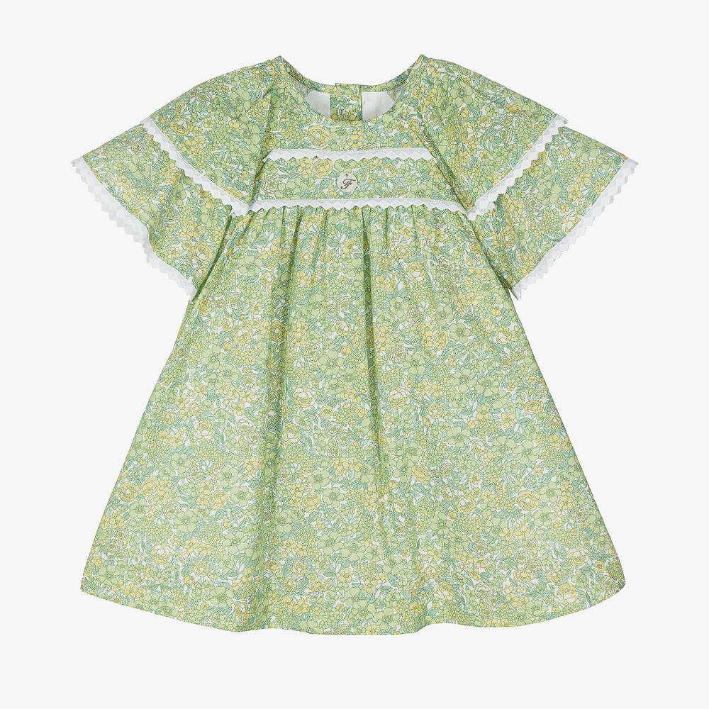 Foque - Girls Green Floral Print Dress | Childrensalon