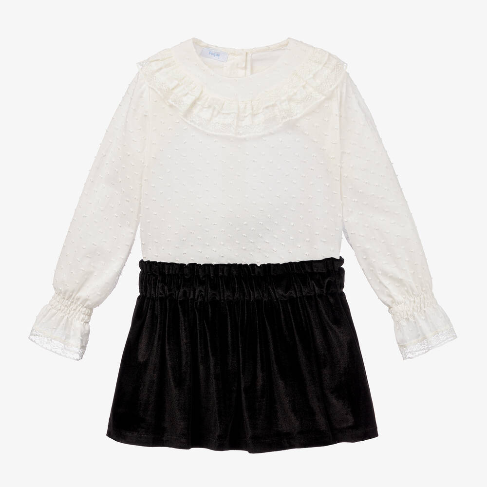 Foque - Girls Ivory Blouse & Black Skirt Set | Childrensalon