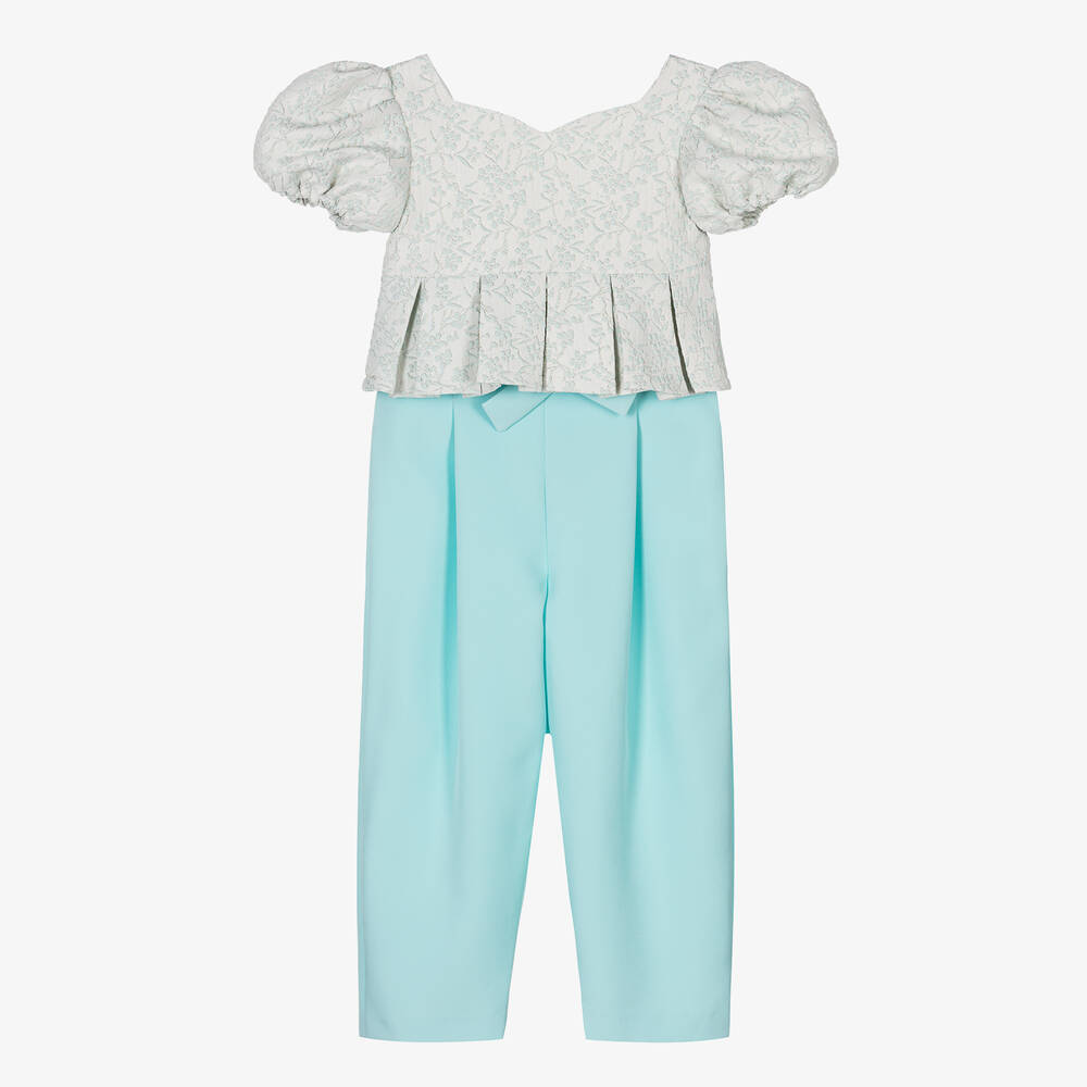 Foque - Girls Ivory & Blue Trouser Set | Childrensalon