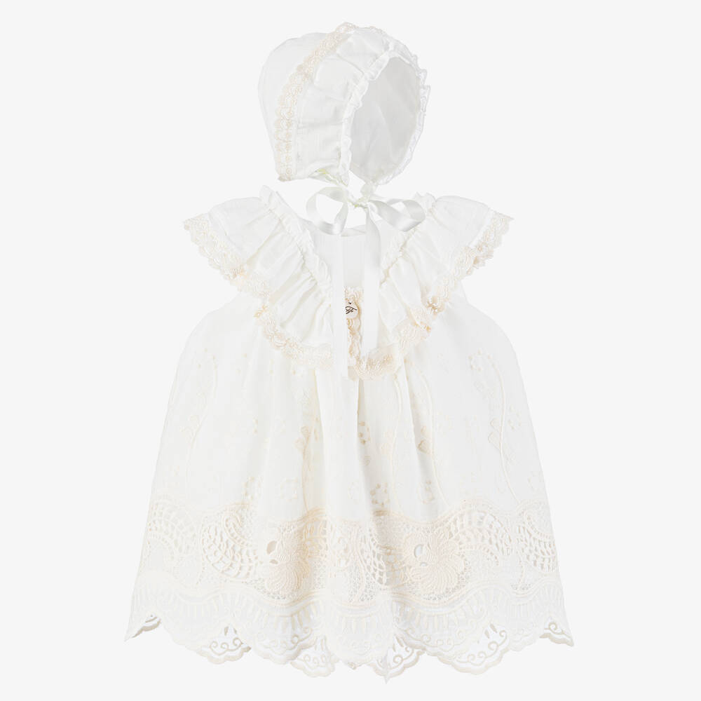 Shop Foque Girls Ivory Cotton Lace Dress Set