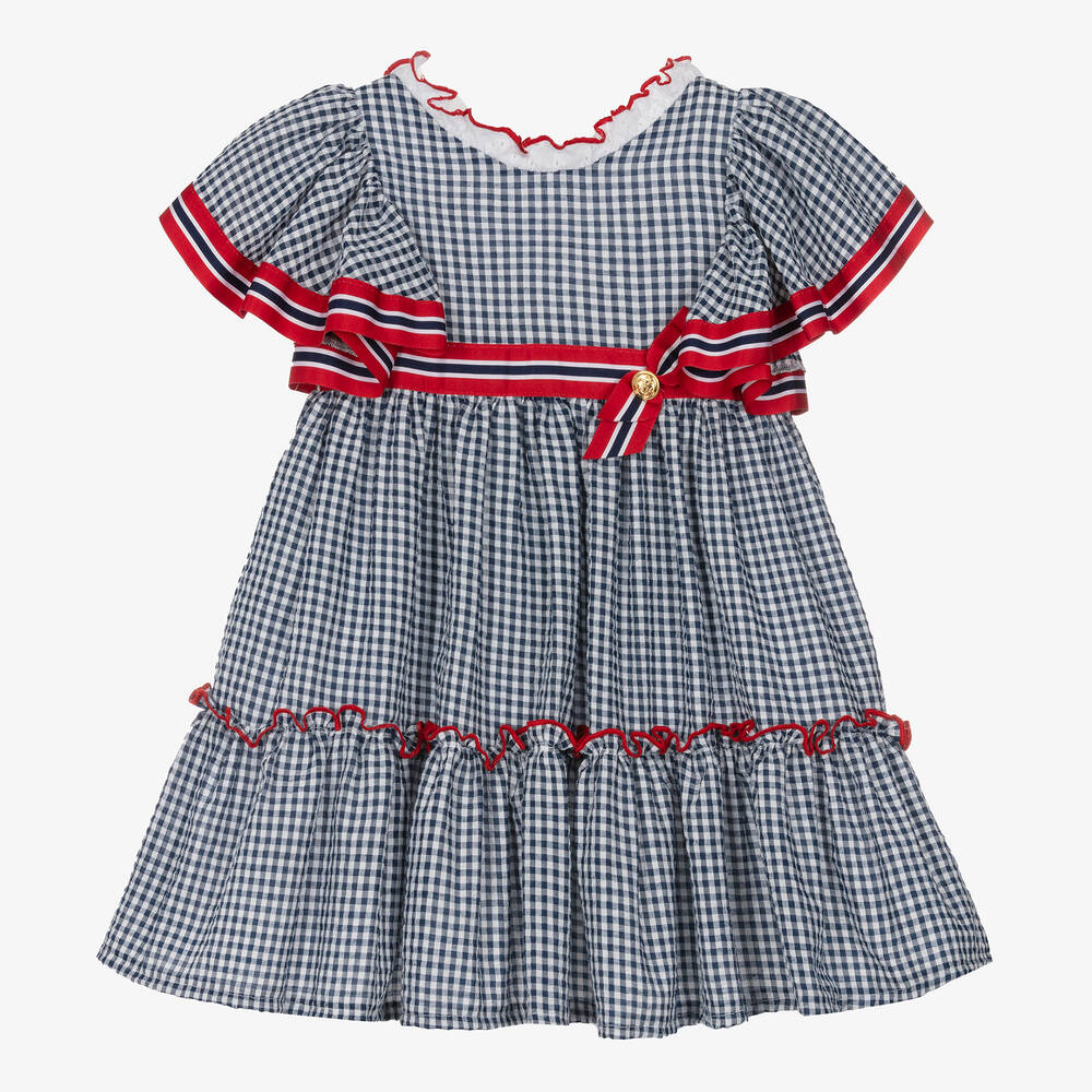 Foque - Girls Navy Blue Gingham Cotton Dress | Childrensalon