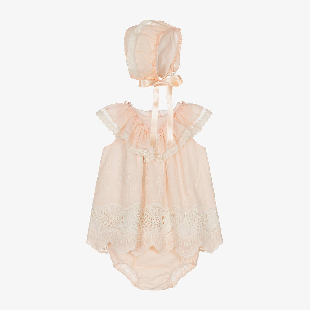 Foque Babies' Girls Pink Cotton Dress Set