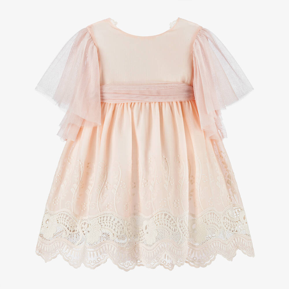 Foque - Girls Pink Embroidery & Lace  Dress | Childrensalon