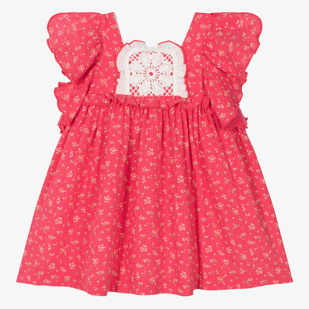 Foque - Girls Pink Floral Cotton Cheesecloth Dress | Childrensalon
