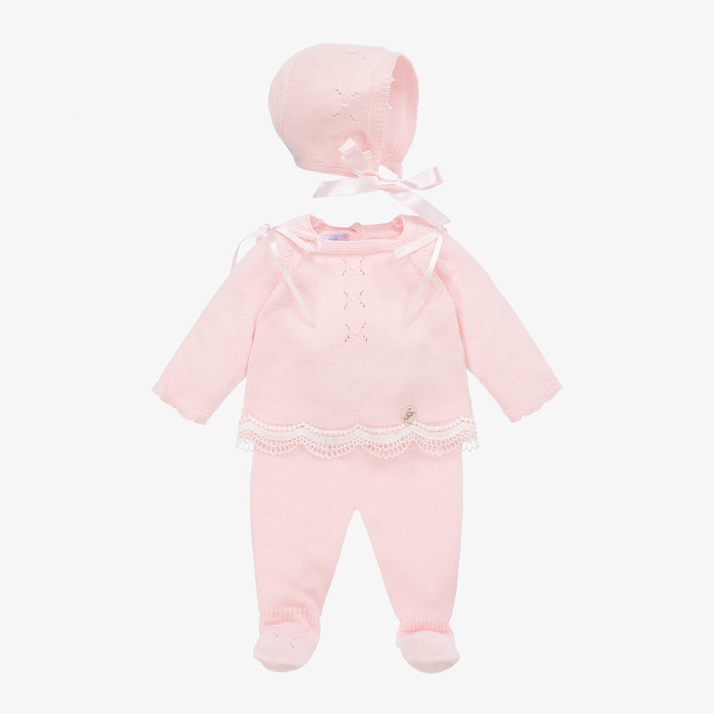 Foque - Girls Pink Knitted 2 Piece Babysuit Set | Childrensalon