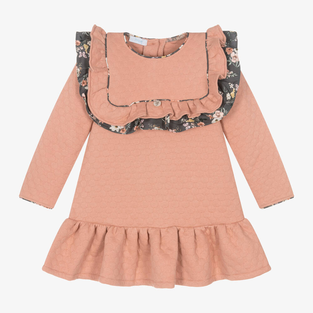 Foque - Girls Pink Quilted Cotton Jersey Dress | Childrensalon