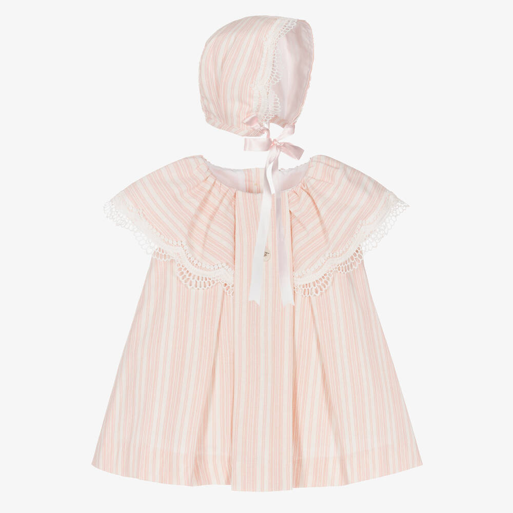 Foque - Girls Pink Stripe Cotton Dress Set | Childrensalon